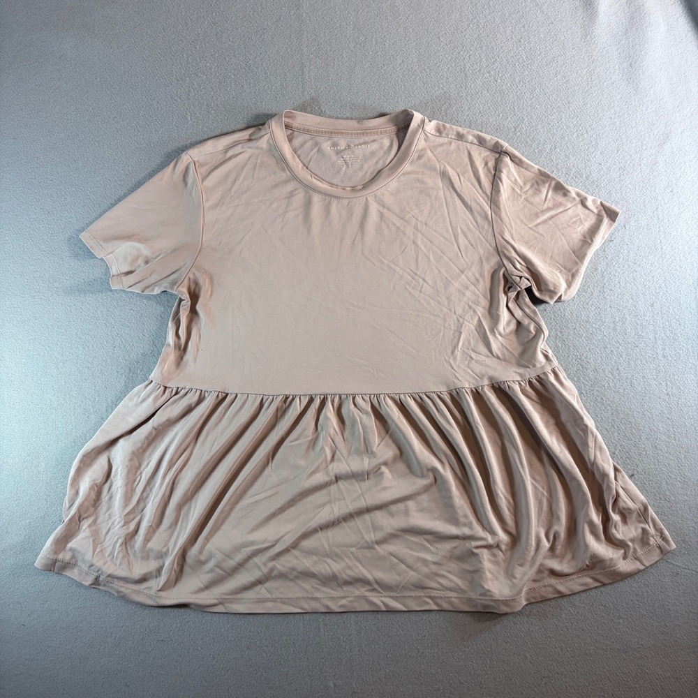 American Eagle Women Medium Pink Peplum Babydoll Short Sleeve T-Shirt Top